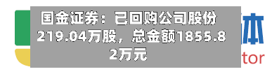 国金证券：已回购公司股份219.04万股，总金额1855.82万元-第1张图片