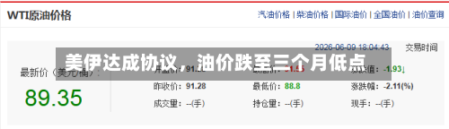 美伊达成协议，油价跌至三个月低点-第1张图片